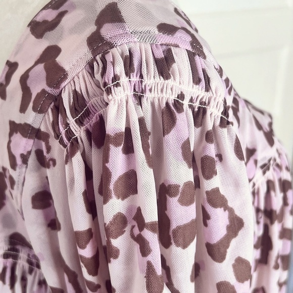 FREE PEOPLE MEG CHEETAH CROP MESH TOP SZ S PINK BROWN FLOWY BOHO SPRING SUMMER - Picture 6 of 11